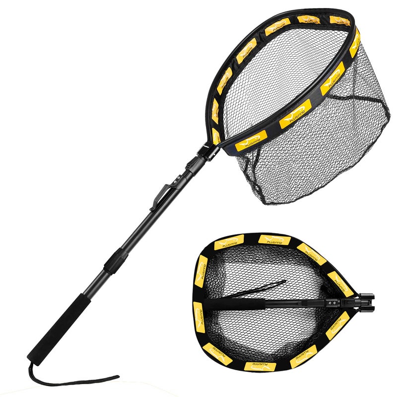 PLUSINNO Fishing Net Fish Floating Landing Net, Kayak Nets with Fixed Foldable Telescopic Pole Handle,Bass Trout Fishing Nets with Nylon Mesh for Pond Lake River,Fishing Gear Gifts for Men Orange 1.5M - Image 1